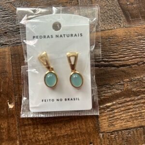 Gold Drop Earrings with Light Aqua Stone -
